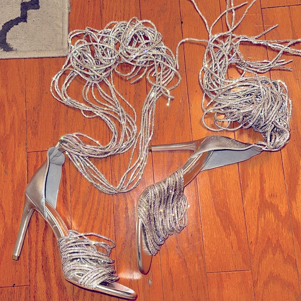 Silver stiletto sandal